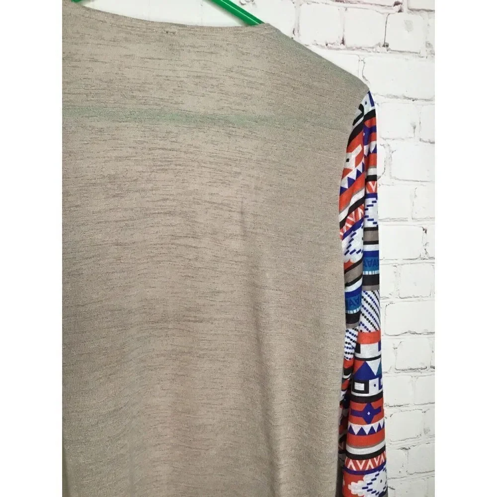 MISSLOOK Women’s Sweater Gray Open Cardigan‎ Tribal Lightweith size XL